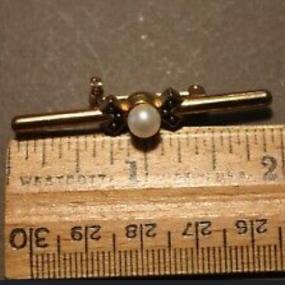 Vintage Gold & Pearl Edwardian Style Brooch / VTG Pearl Bar Pin - Picture 6 of 6